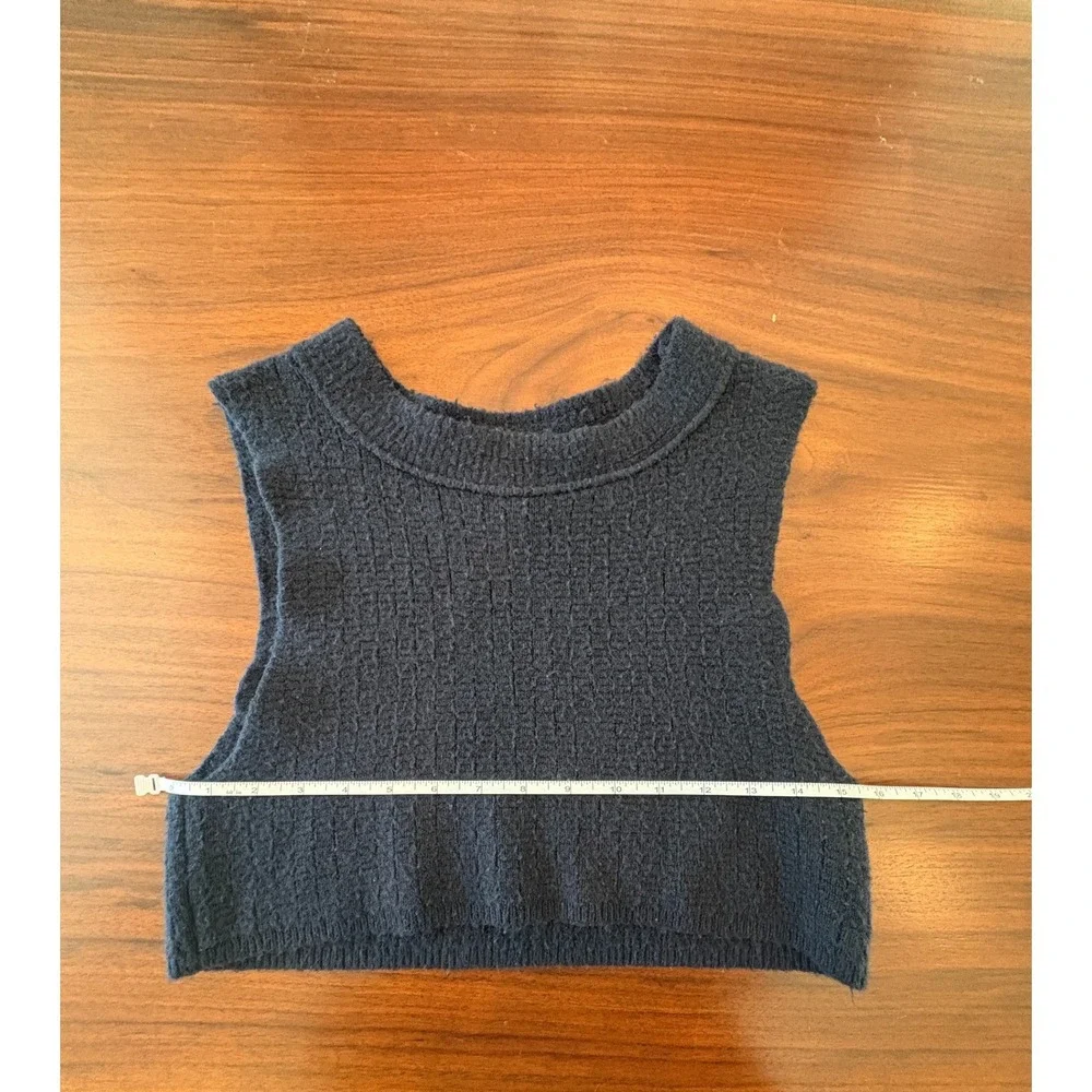 Free People BlackTextured Boucle Cropped Sweater Vest Alpaca Wool Blend S